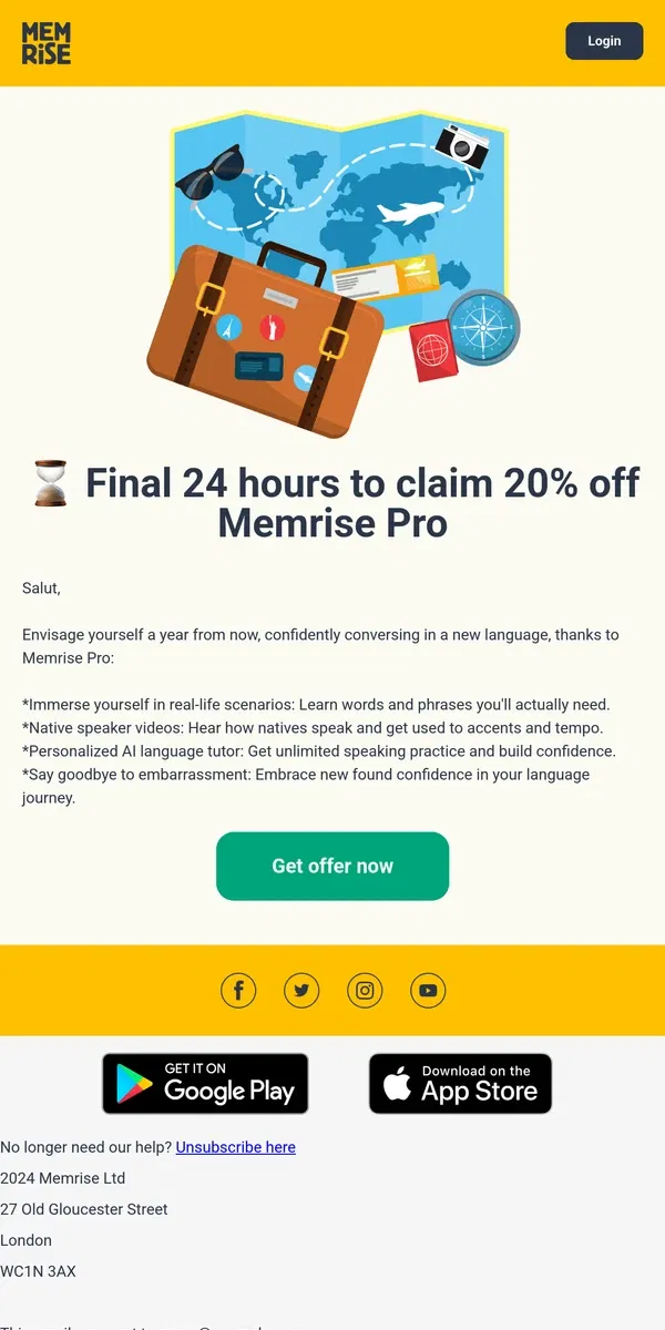 Email from Memrise. ⌛ Last day: claim 20% off Memrise Annual