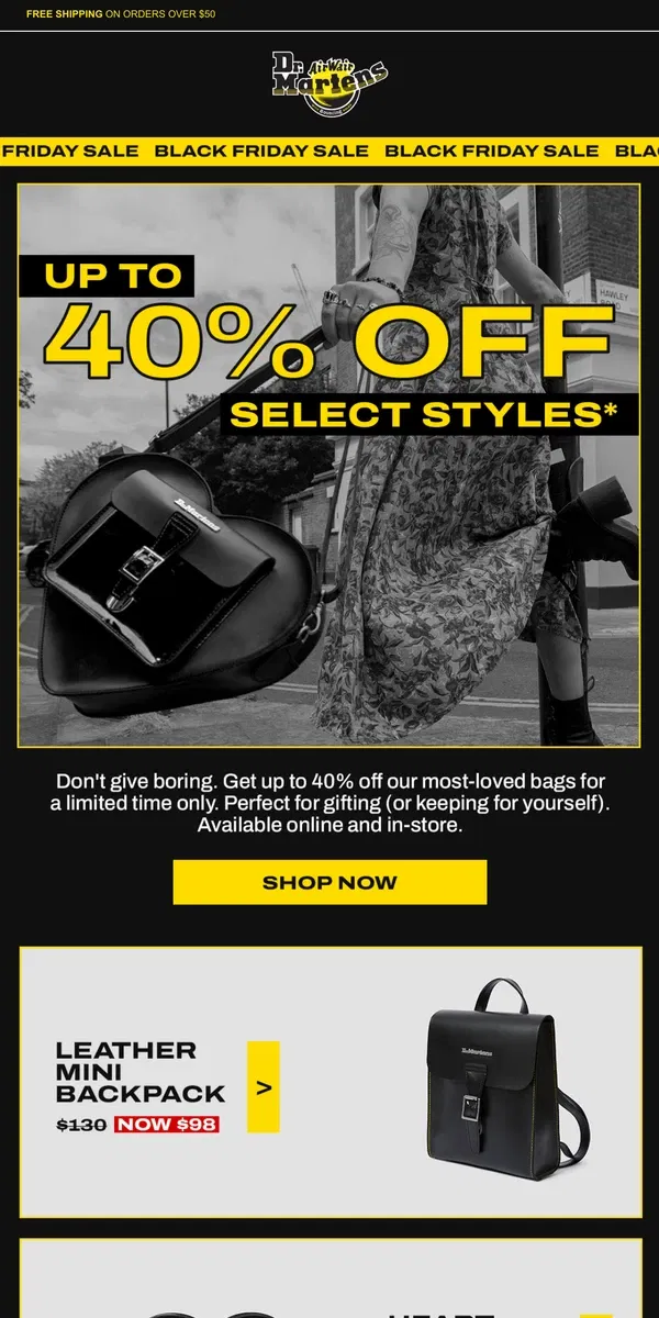 Email from Dr. Martens. Our fan-favorite heart bag is on sale 🖤