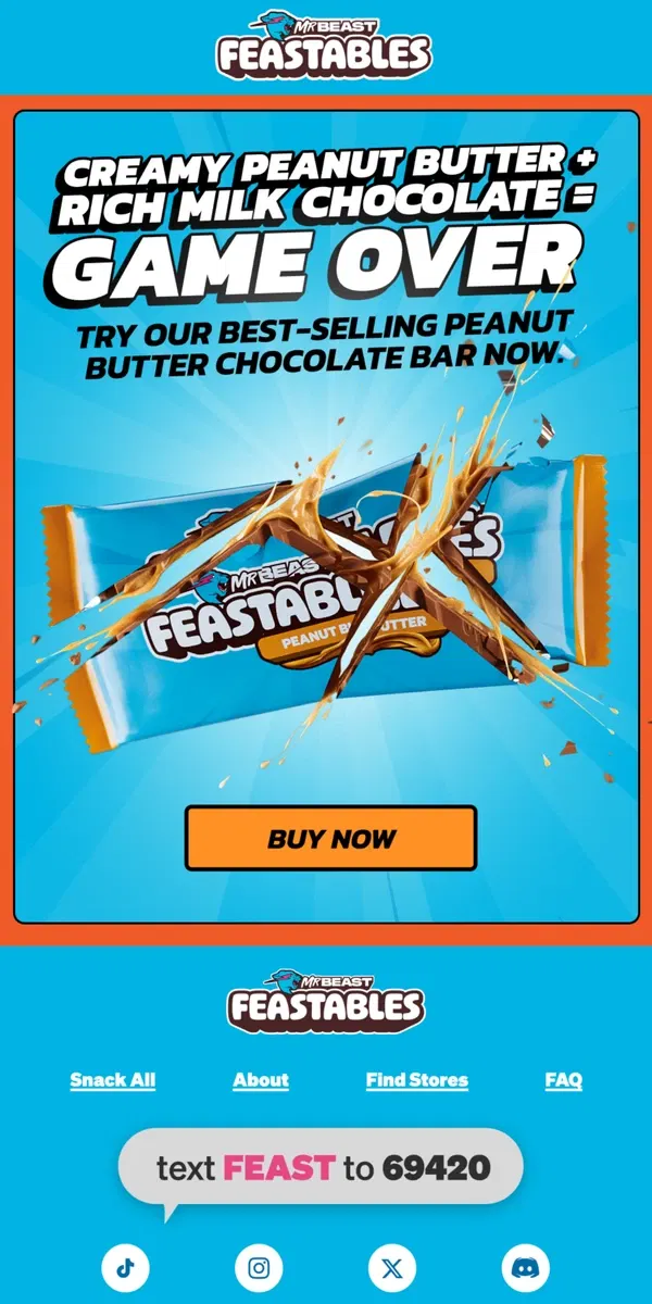 Email from Feastables. Meet the ULTIMATE Peanut Butter Bar 🍫