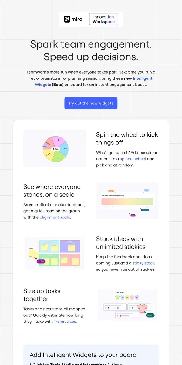 Email from Miro. Add a fun twist to teamwork with Intelligent Widgets ✨