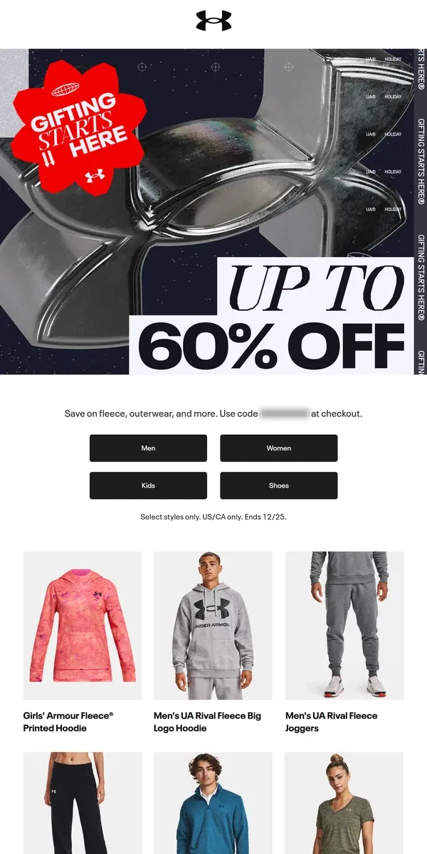 Email from Under Armour. Save up to 60% off