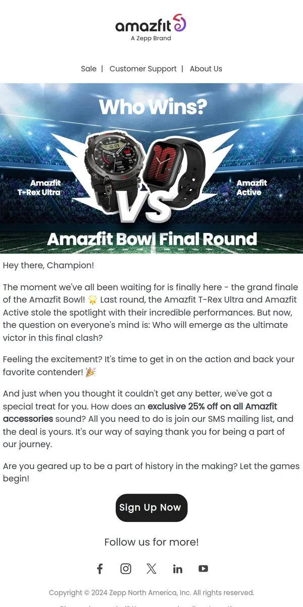 Email from Amazfit. 🏆 Final Showdown: Amazfit Bowl's Ultimate Champion Awaits! 🏈