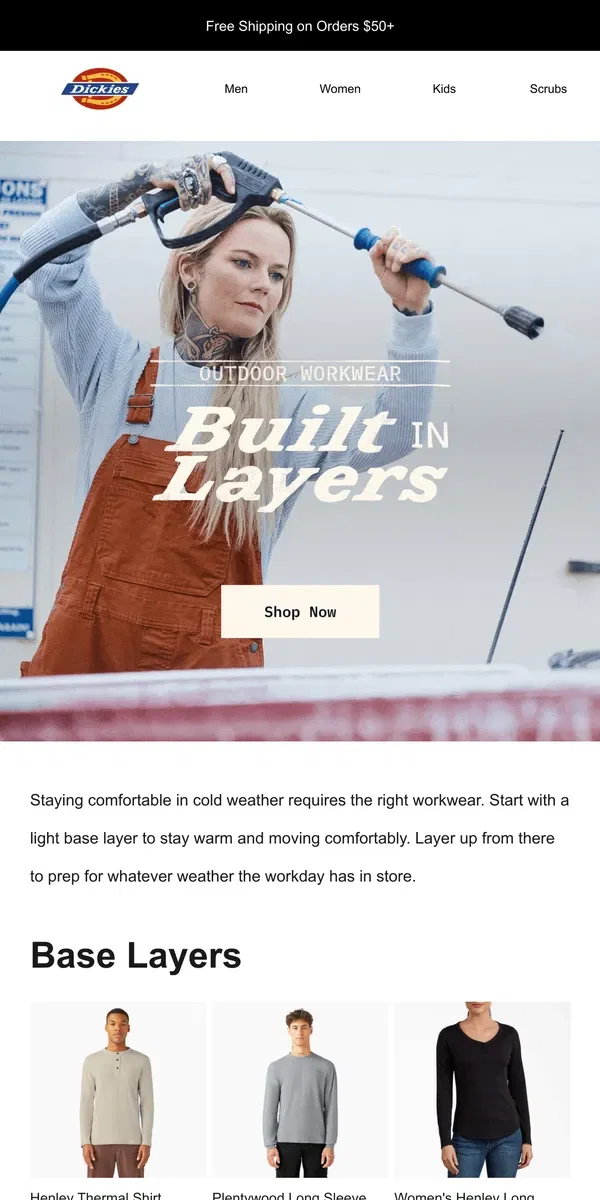 Email from Dickies. Hard-Working Layers