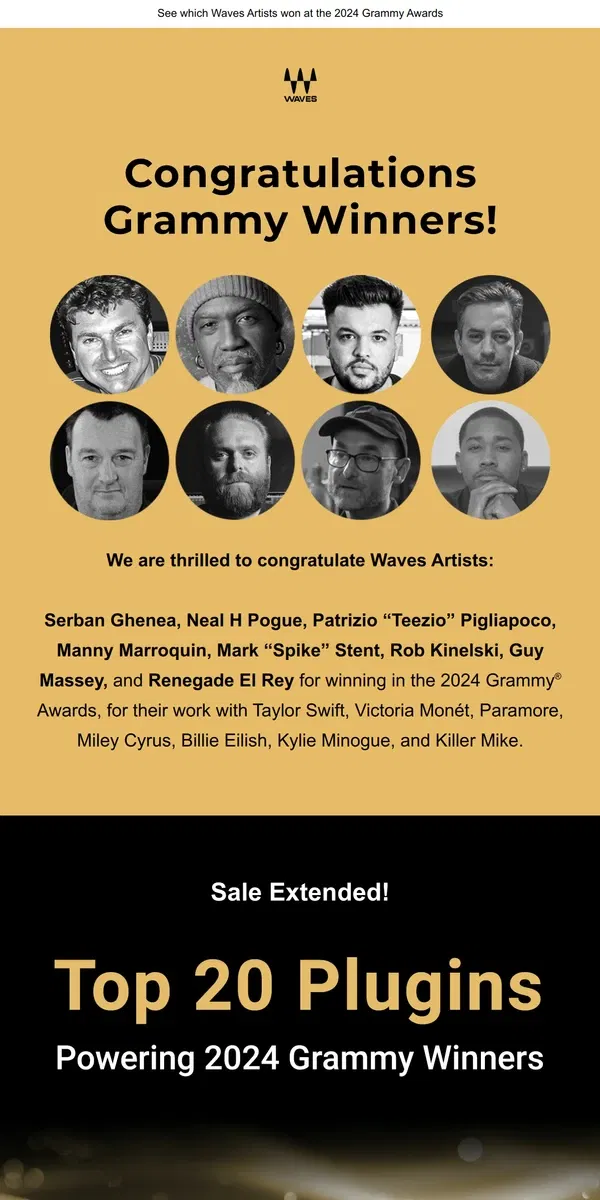 Email from Waves Audio. Congratulations to Our Grammy Winners!