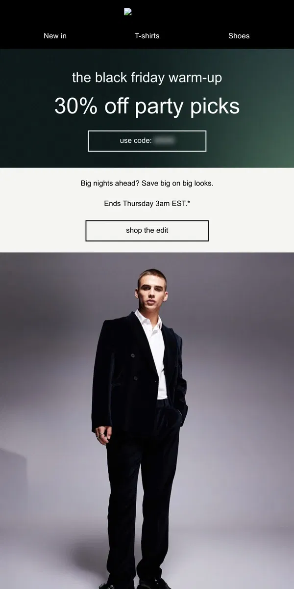 Email from ASOS. 30% off party picks!