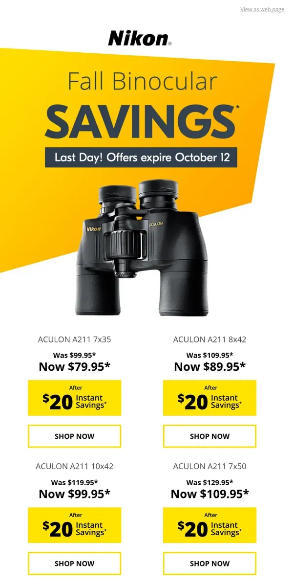 Email from Nikon. Sale ends today