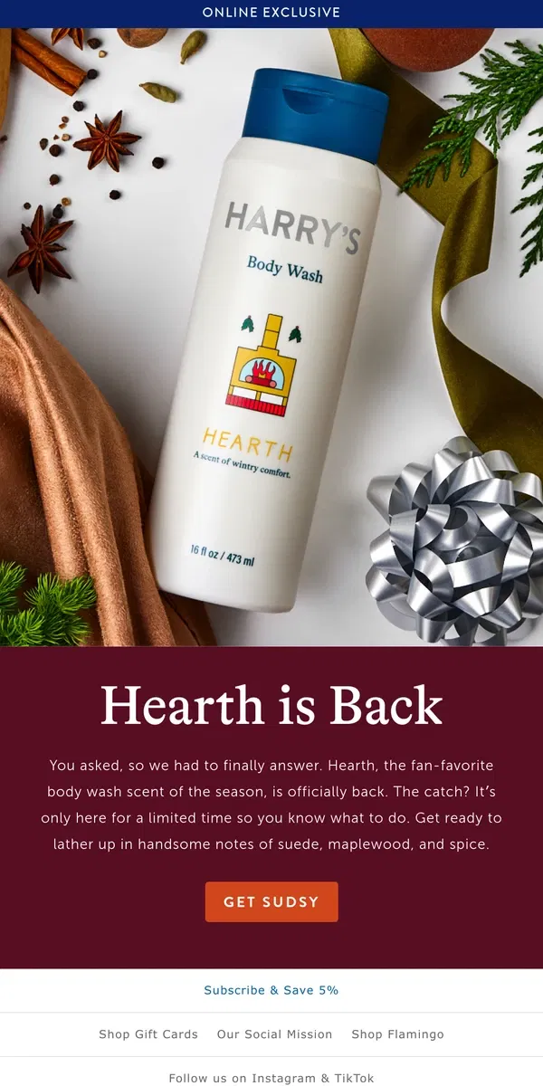 Email from Harry's. The fan-favorite body wash returns