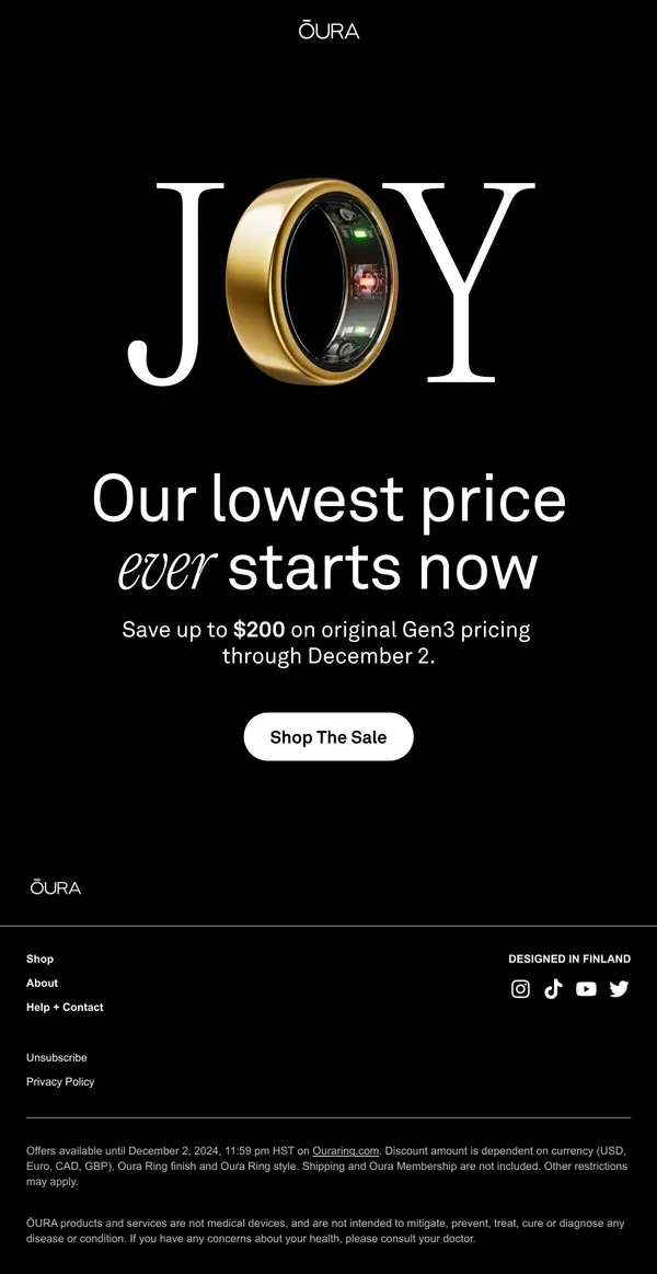 Email from Oura. 🤯 Our lowest price ever! Black Friday starts NOW