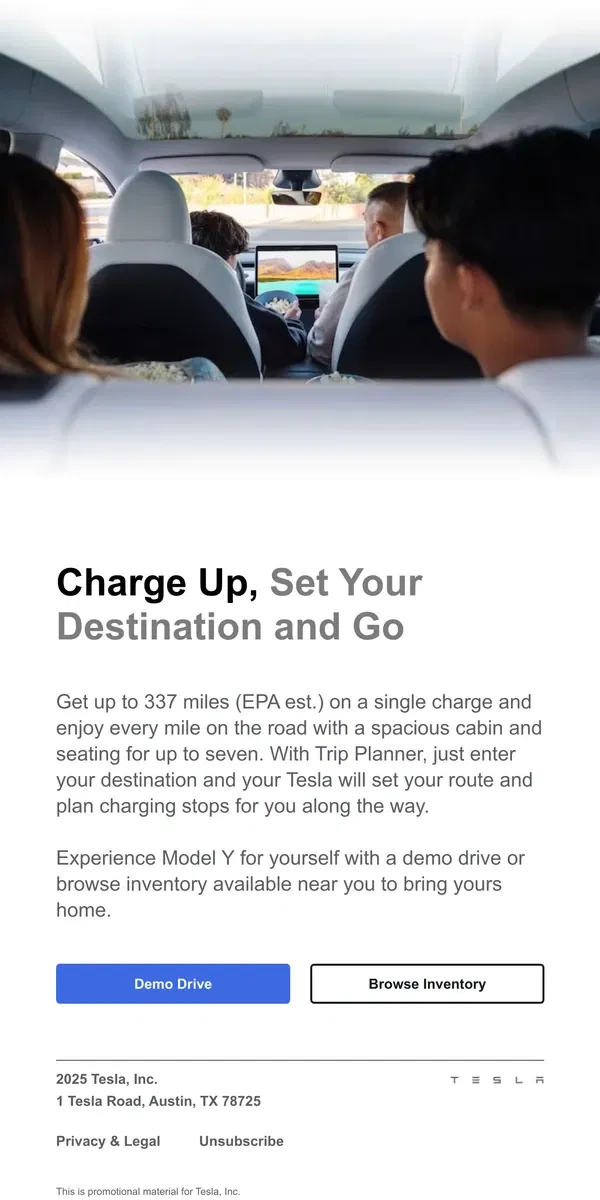 Email from Tesla. Go Anywhere With Model Y