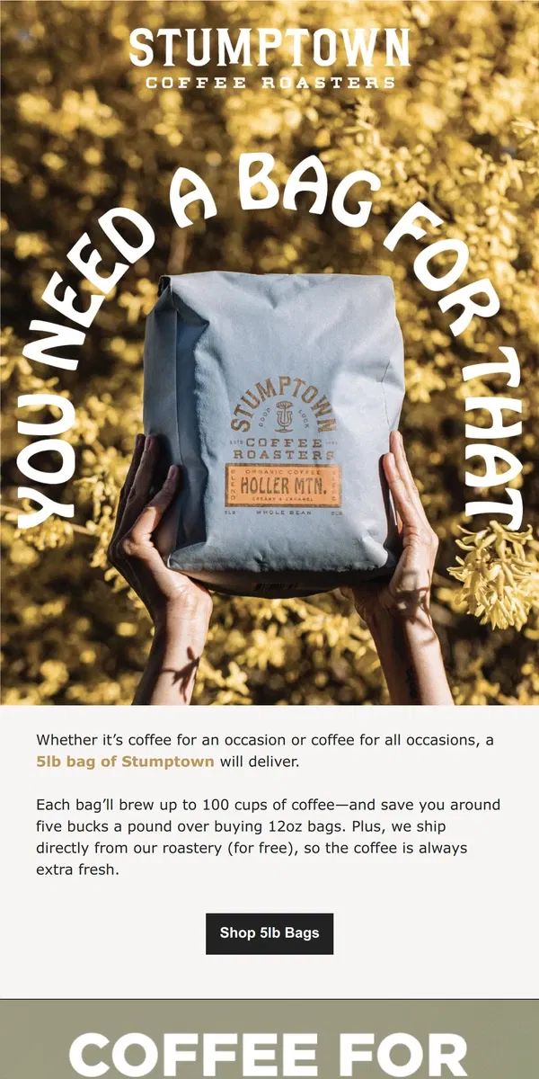 Email from Stumptown Coffee Roasters. Beans, beans, and more beans ☕