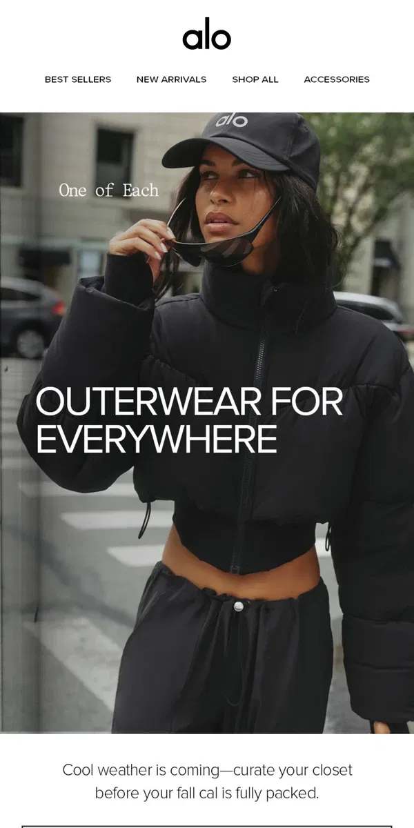 Email from Alo Yoga. Outerwear for everywhere