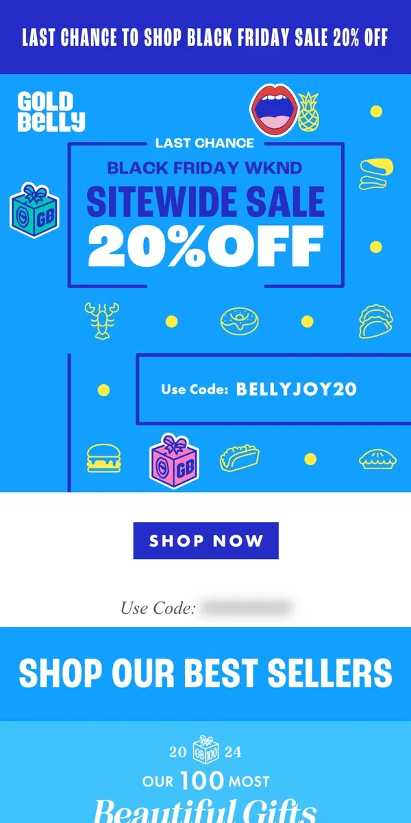 Email from Goldbelly. LAST CHANCE for 20% Off Sitewide! 🤑