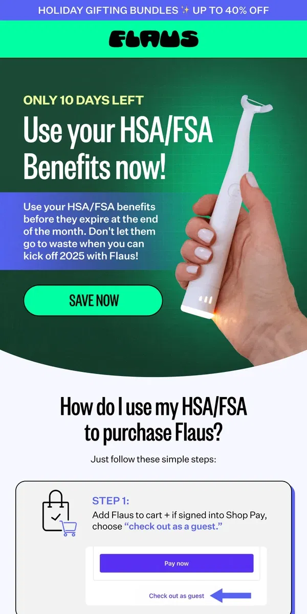 Email from Flaus. We’re eligible for HSA/FSA! 💸