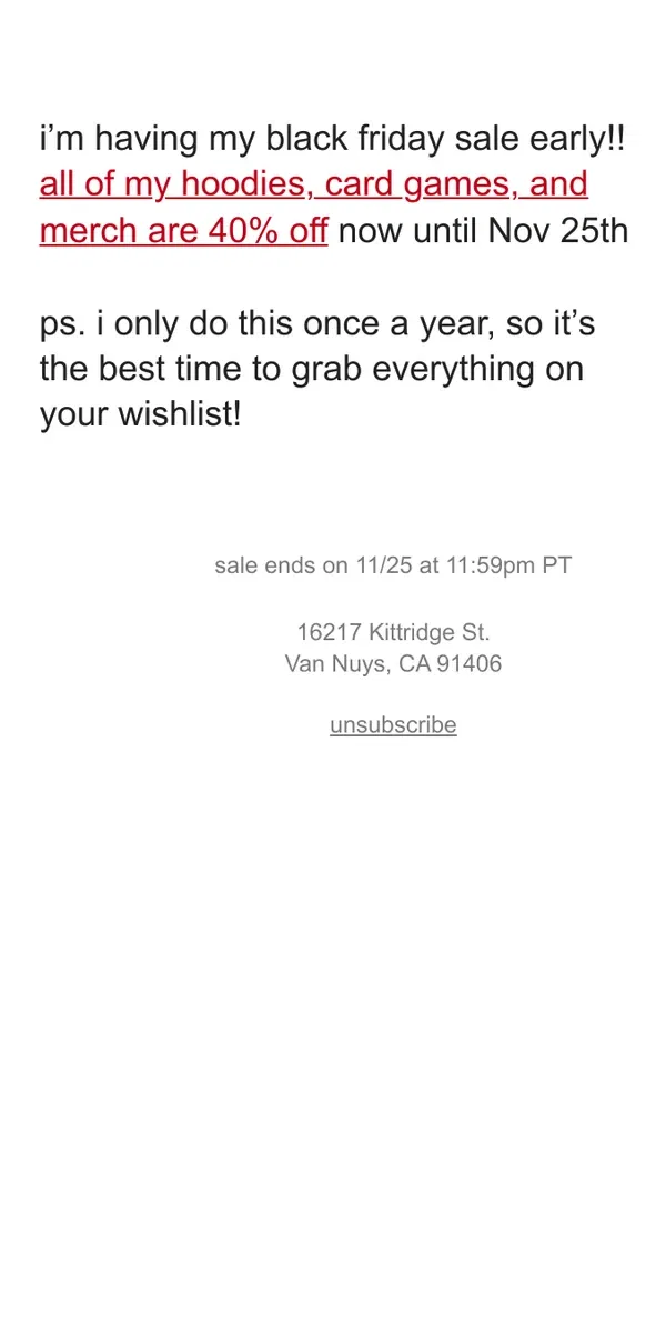 Email from We're Not Really Strangers. here's 40% off my whole site