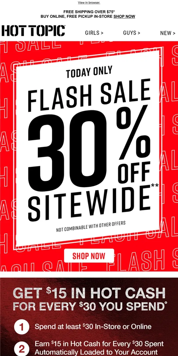 Email from Hot Topic. ❕ 30% Off ❕ Let’s make Monday awesome.