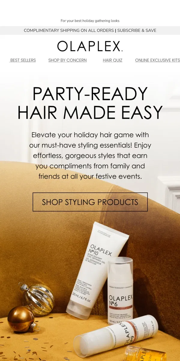 Email from OLAPLEX. Party-Ready Hair Made Easy