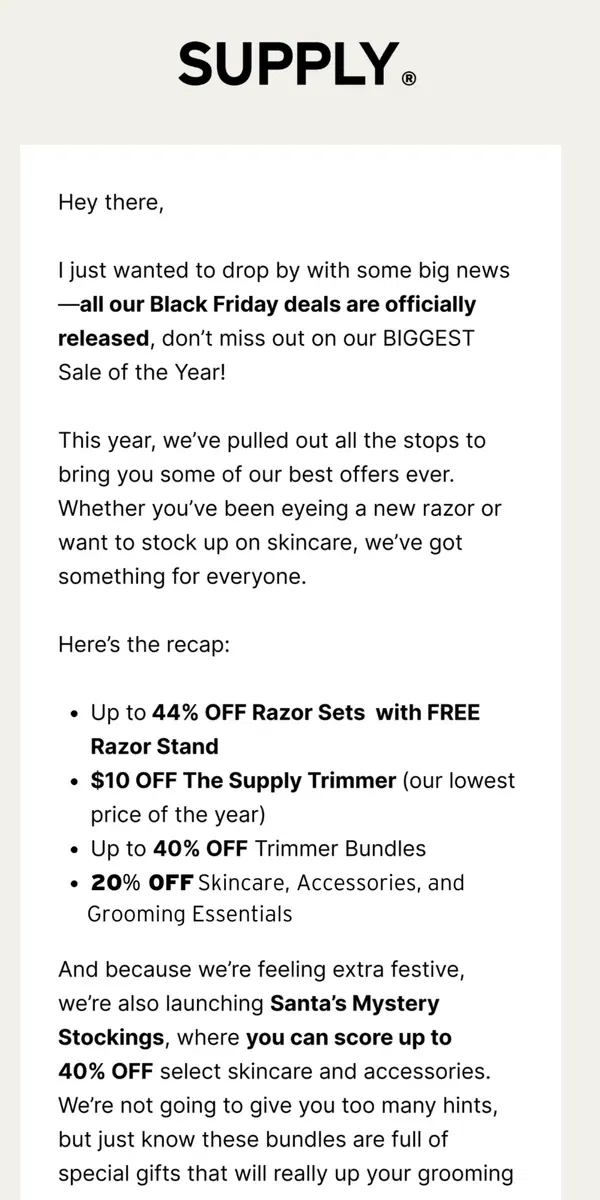 Email from Supply. All Black Friday Deals Are Dropped.