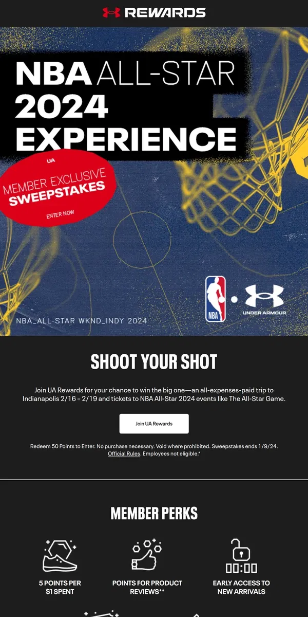 Email from Under Armour. Enter the NBA All-Star 2024 Sweeps