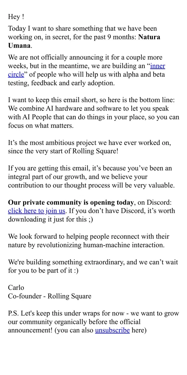 Email from Rolling Square. the future