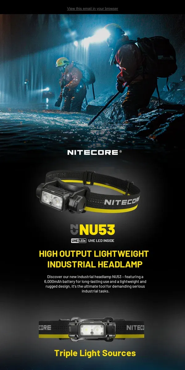 Email from NITECORE. New: NU53 High Output Industrial Headlamp