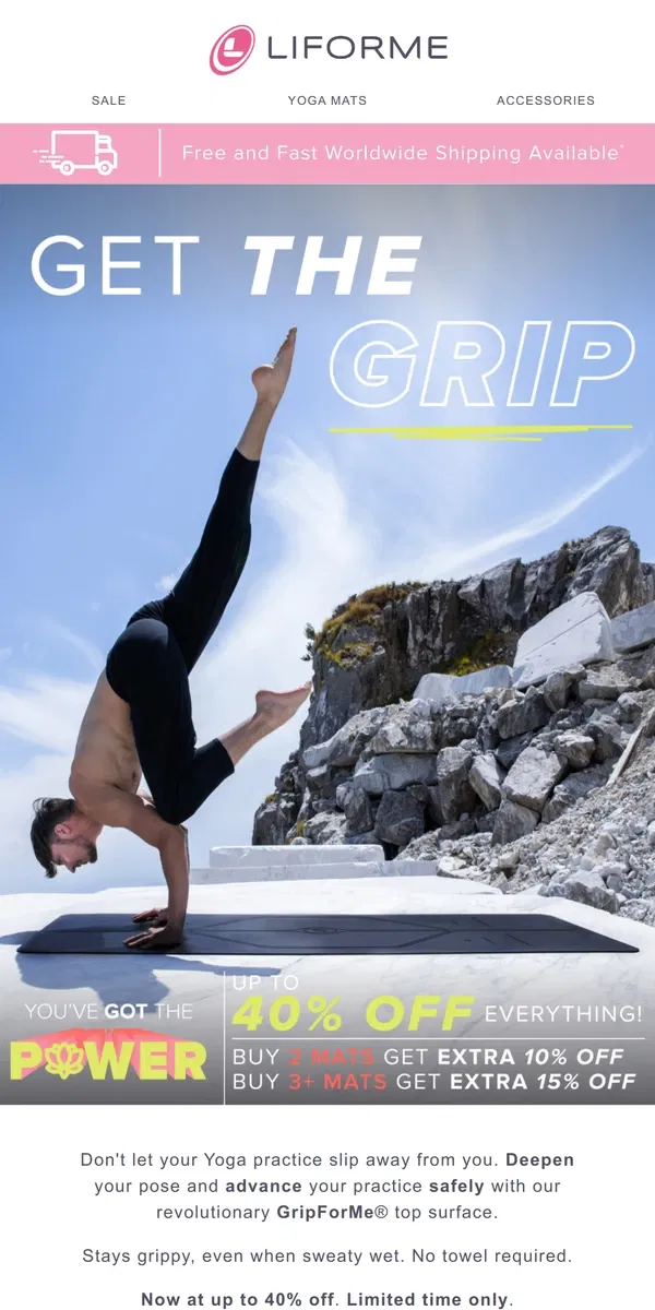 Email from Liforme. Fed up with slipping out of your downward dog?