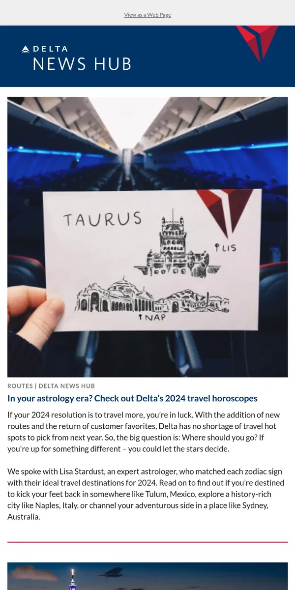 Email from Delta Air Lines. Taipei, Frankfurt and destinations in the stars: What's new this week at Delta