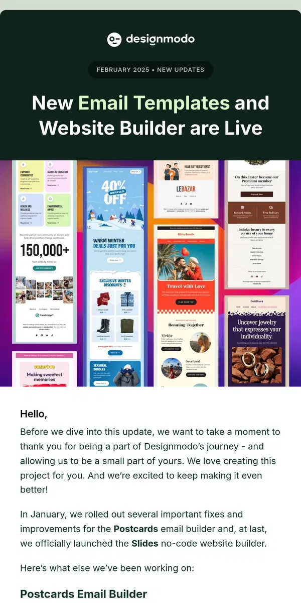 Email from Designmodo. New Email Templates and Website Builder are Live