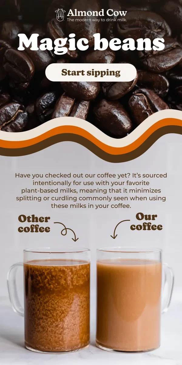 Email from Almond Cow. The coffee you've bean waiting for ☕