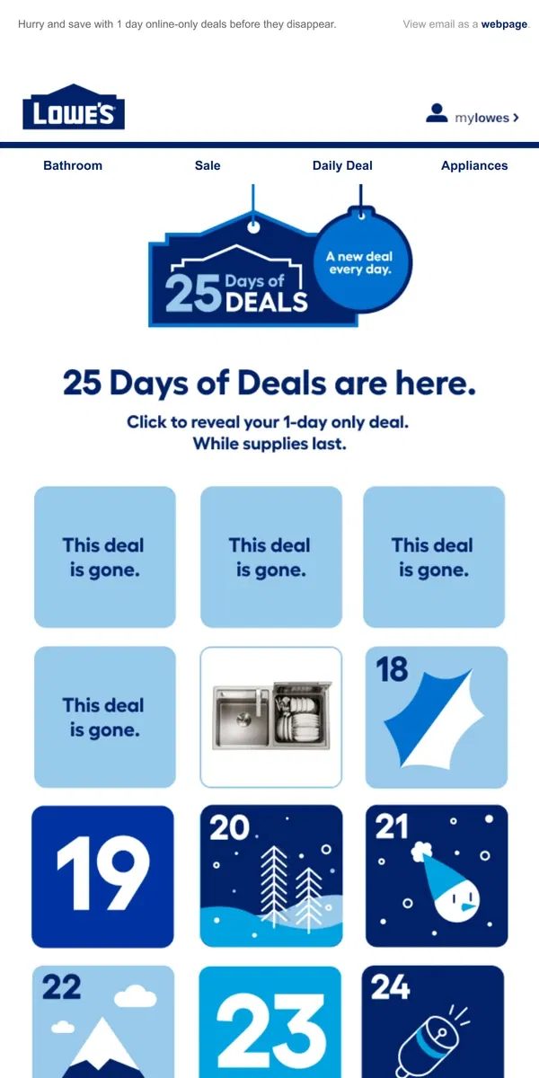 Email from Lowe's. Time’s almost up! Shop these deals QUICK.