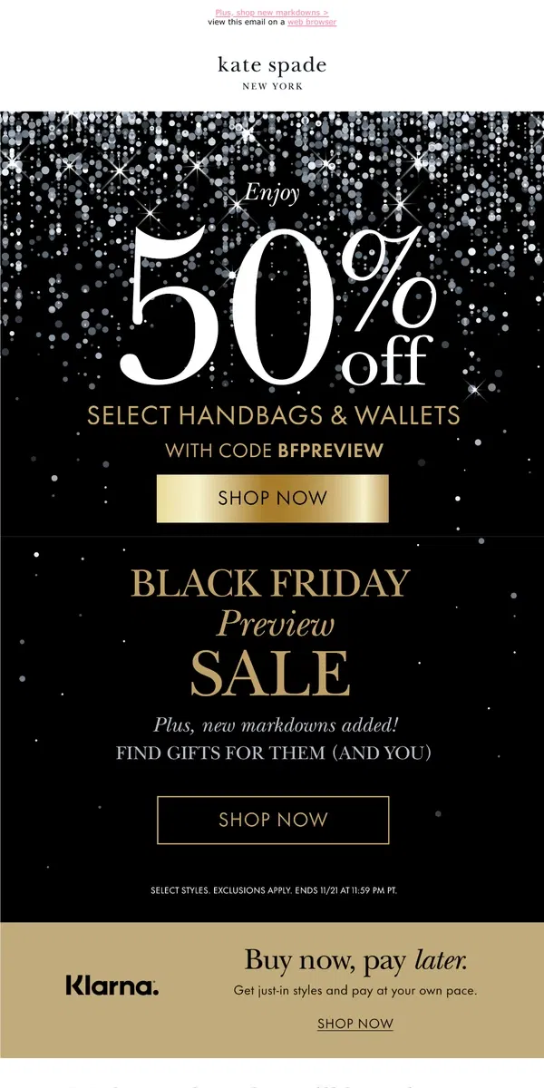 Email from Kate Spade. Score 50% off select bags + more!