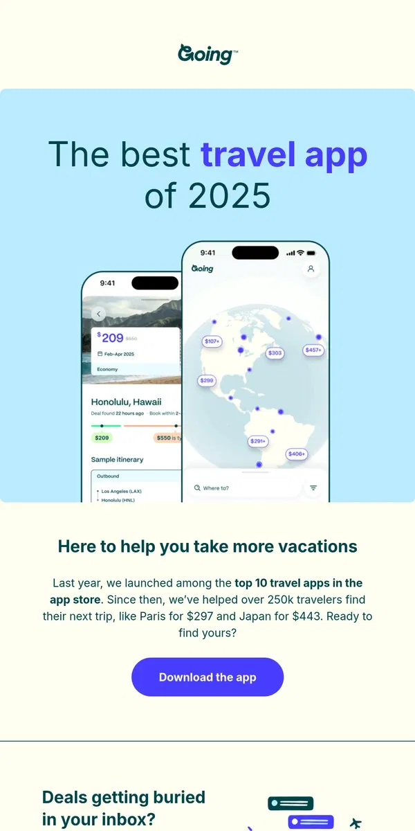 Email from Going. Discover the best way to travel ✈️