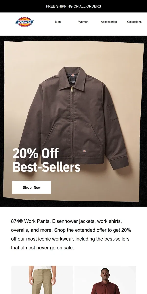 Email from Dickies. Extended: 20% Off Best-Sellers