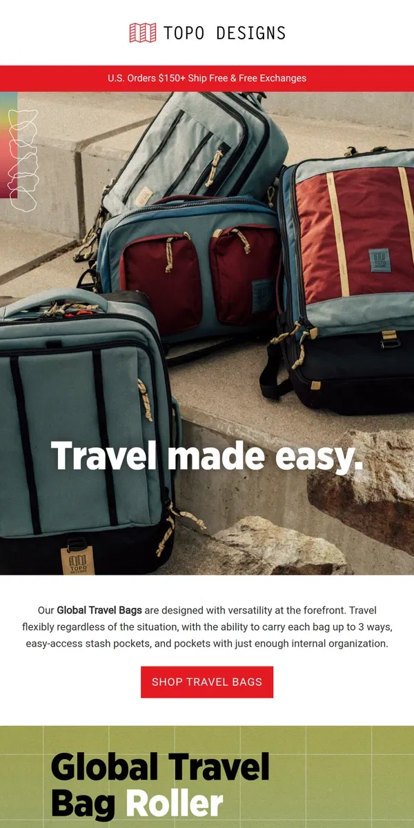 Email from Topo Designs. Make Travel Easy 🧳