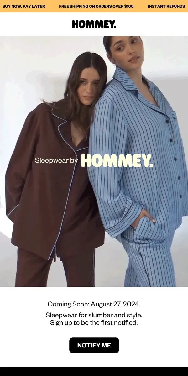 Email from Hommey. Coming Soon: Sleepwear by Hommey ☁️