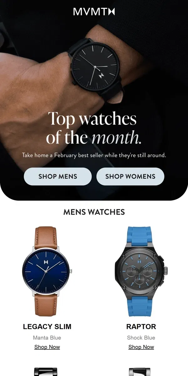 Email from MVMT. Top picks of the month