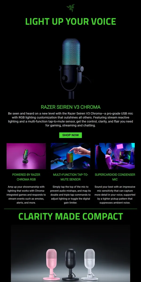 Email from Razer. Meet the New Razer Seiren V3 Line