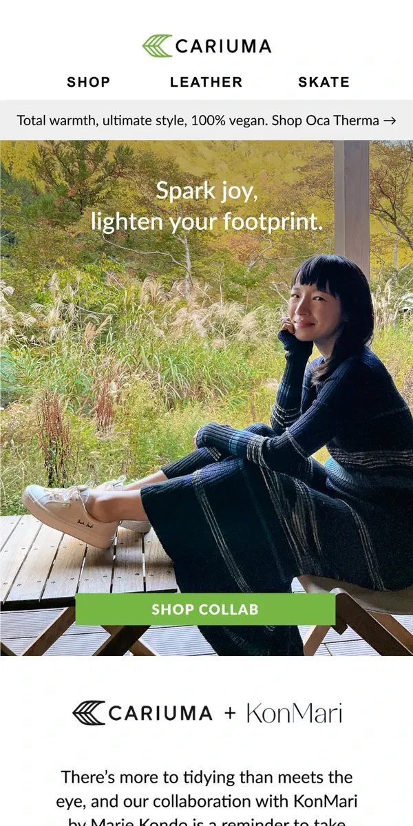 Email from Cariuma. NEW: Cariuma + KonMari by Marie Kondo