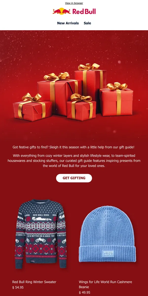 Email from Red Bull. Delivering festive joy to your doorstep! 🎁