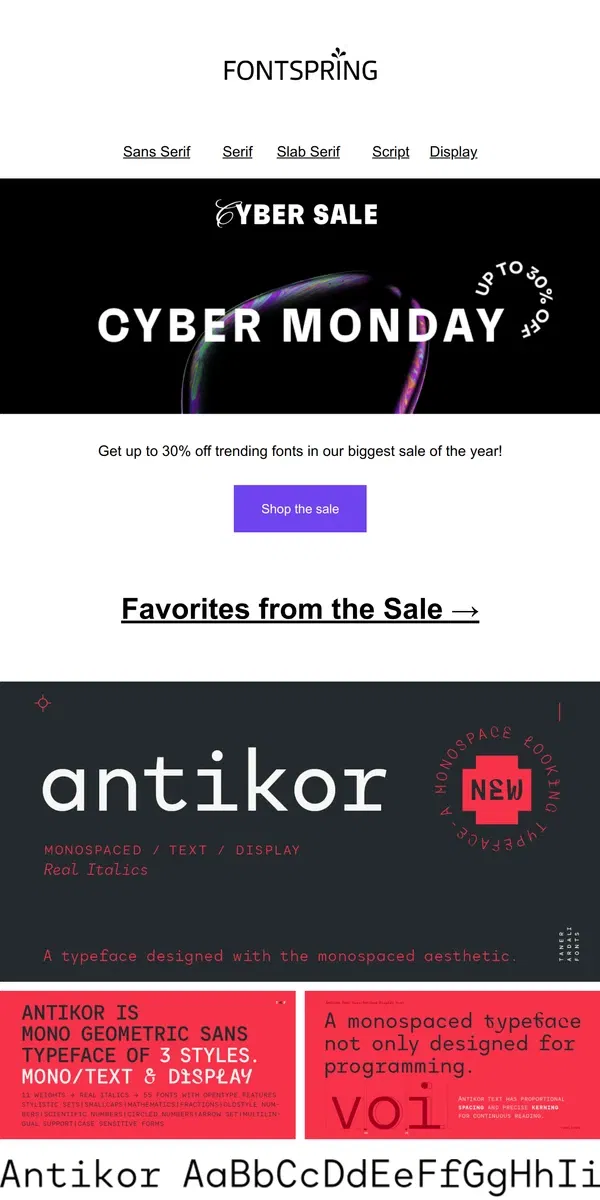 Email from Fontspring. Cyber Monday Sales!  | Fontface