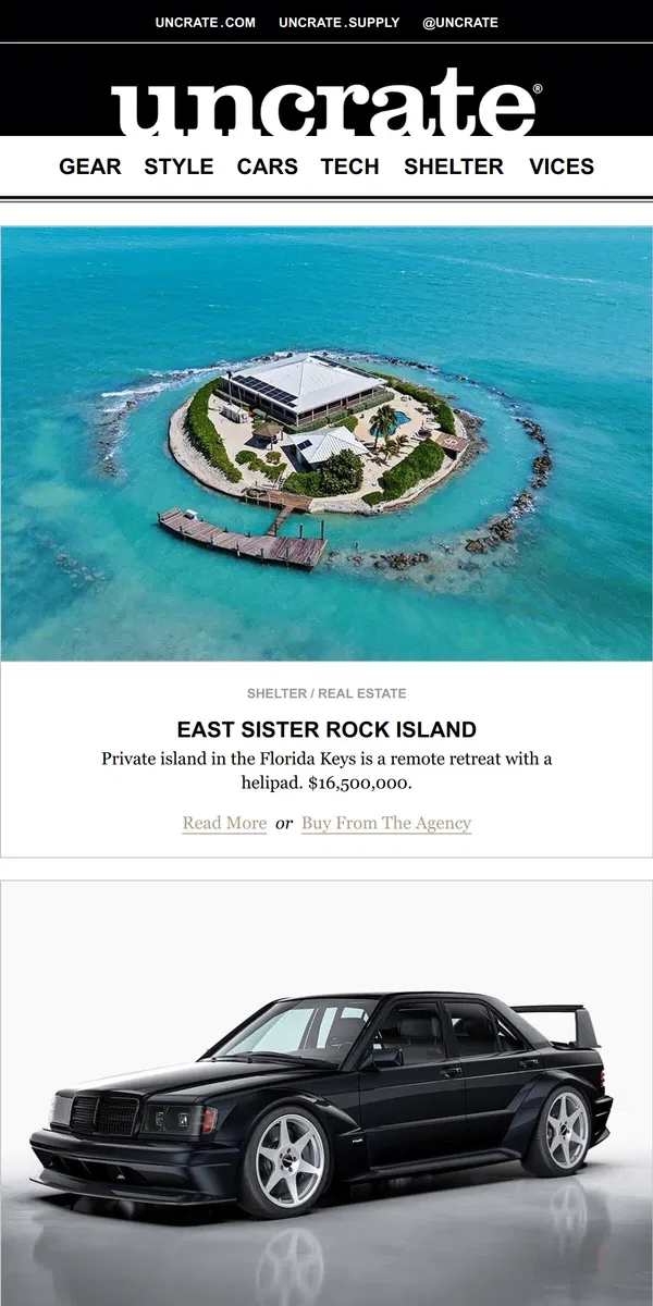 Email from Uncrate. East Sister Rock Island & more