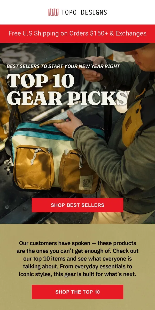 Email from Topo Designs. 🌄 Top 10 Gear Picks for the New Year