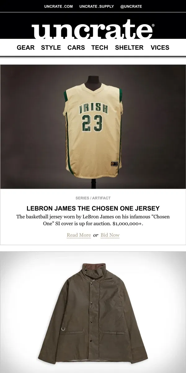 Email from Uncrate. LeBron James The Chosen One Jersey & more