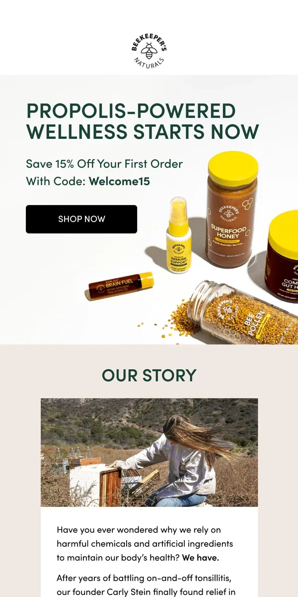 Email from Beekeeper's Naturals. Welcome to Beekeeper’s Naturals