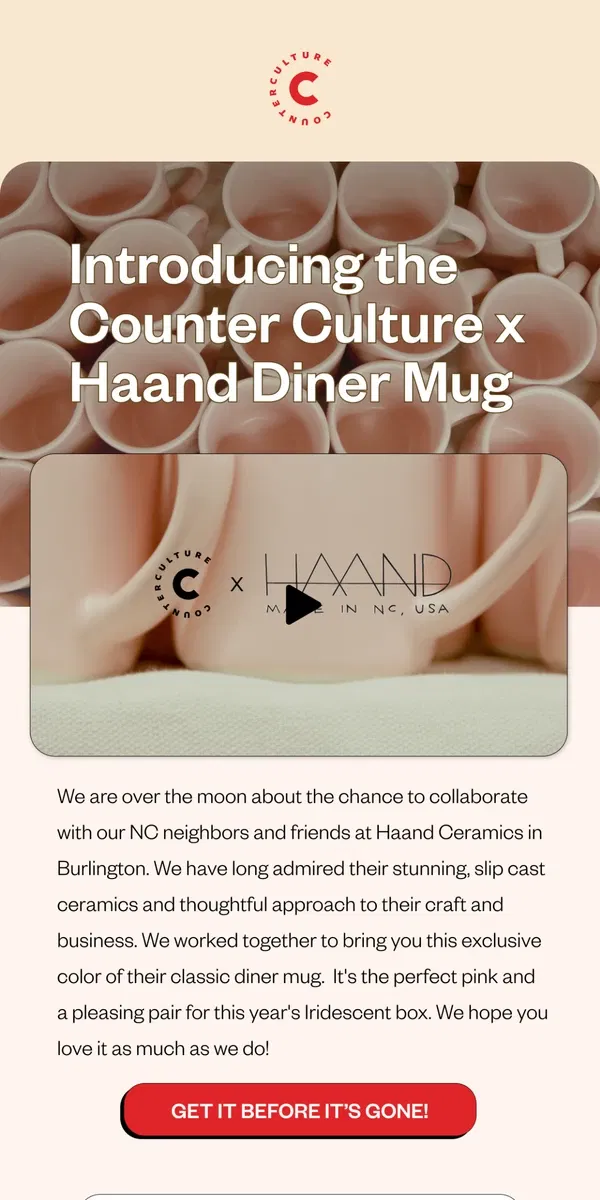 Email from Counter Culture Coffee. ☕ The Counter Culture x Haand diner mug is here!