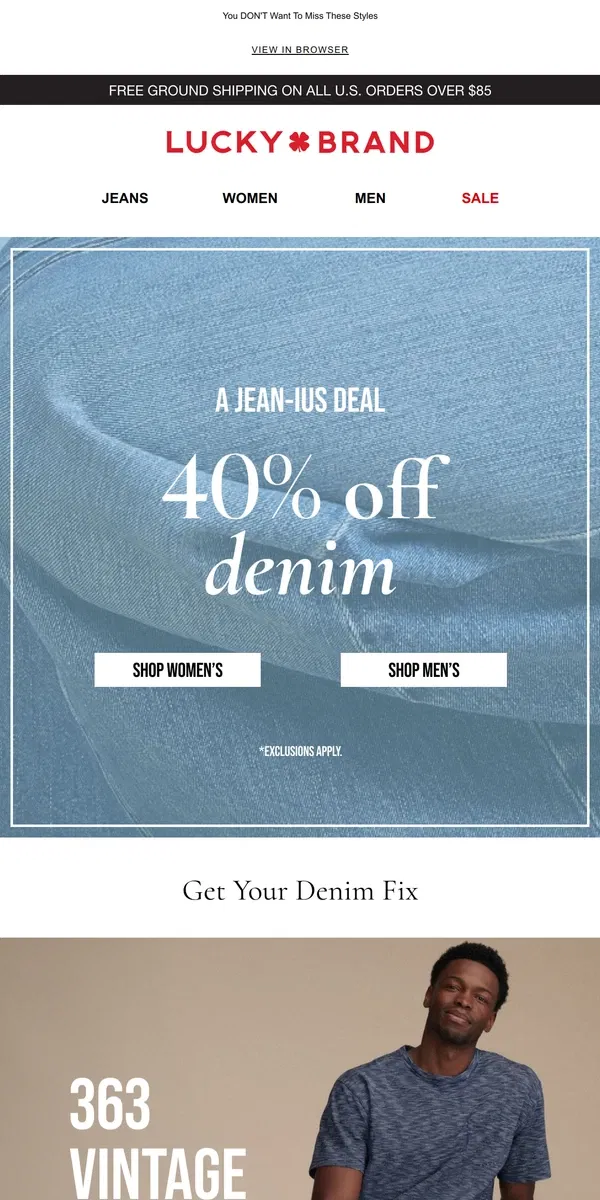 Email from Lucky Brand. Need New Jeans? They’re 40% Off!