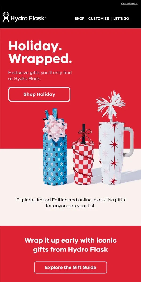 Email from Hydro Flask. Holiday. Wrapped.