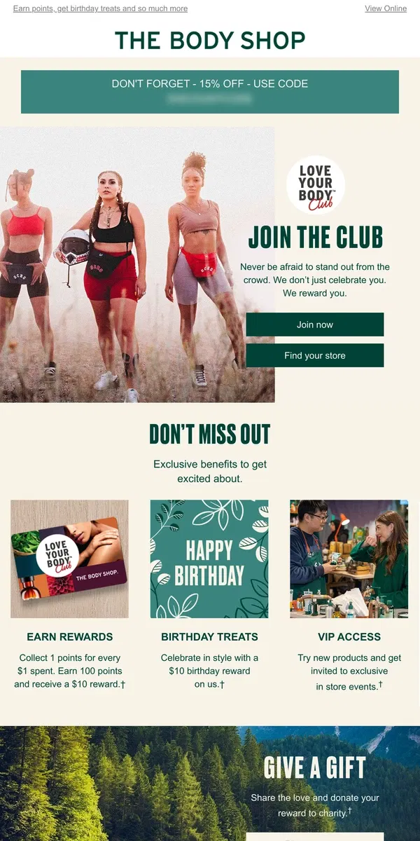 Email from The Body Shop. It pays to be in the club - join today!