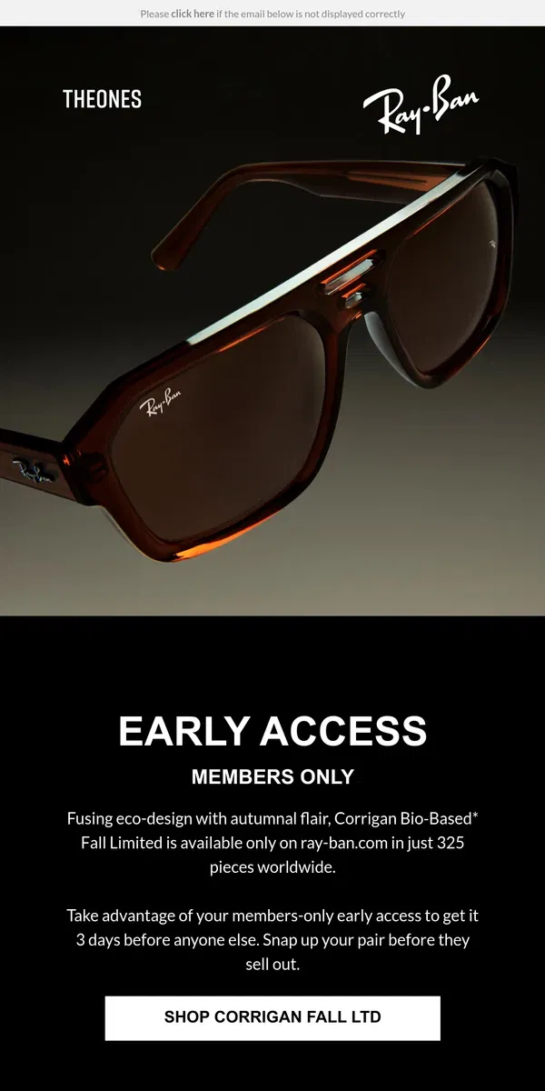 Email from Ray-Ban. Land our new limited edition before anyone else