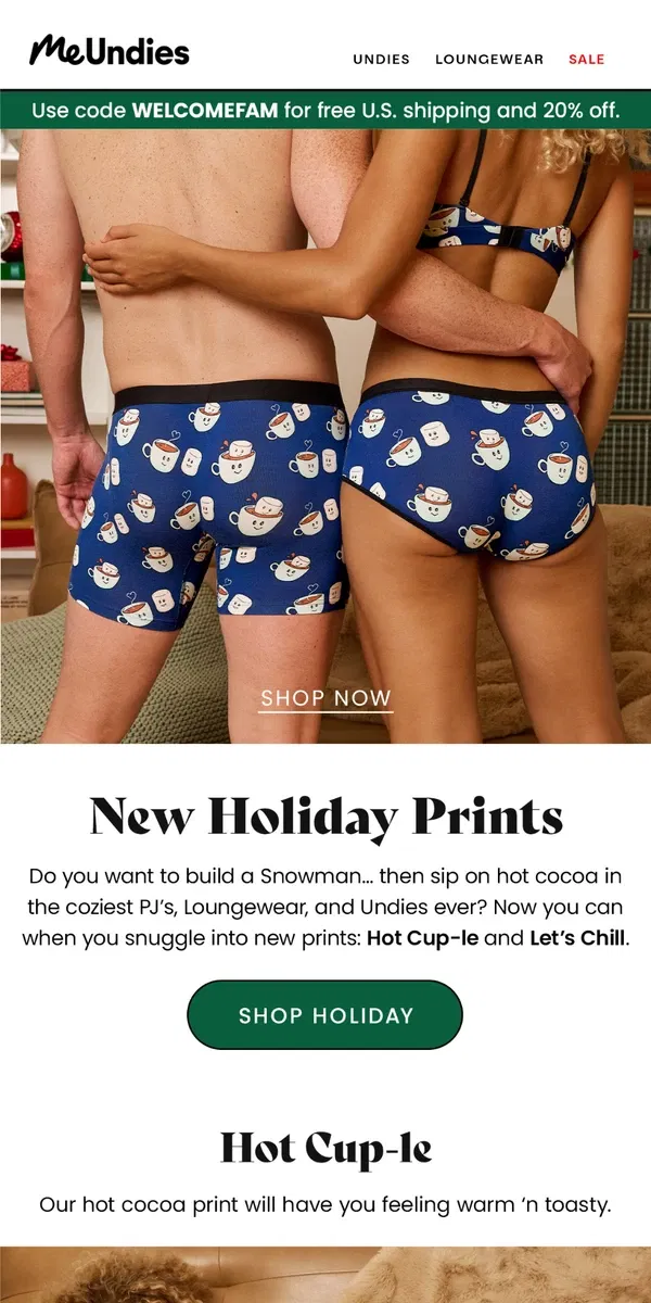 Email from MeUndies. New Holiday Prints