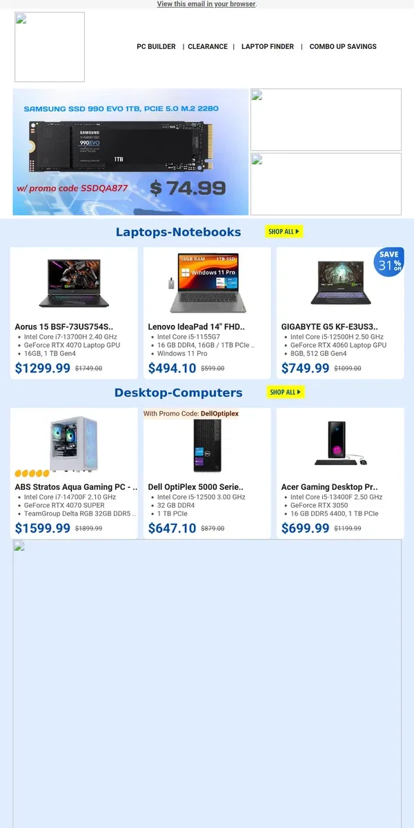 Email from Newegg. $749.99 GIGABYTE G5 Laptop! $314.99 Intel Core i9-12900K Processor!